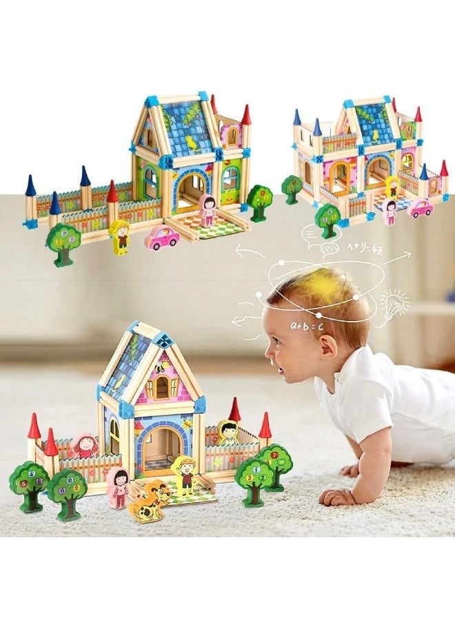 TOY GARDEN DIY Doll House, Dreamhouse Set, Wooden Dollhouse Building Set 3D Villa Model with Character Figures and Toy Car High Quality DIY Educational Construction Toy for Kids Ages 3 Plus Creative Gift for Boys and Girls Home Decoration - Image 2